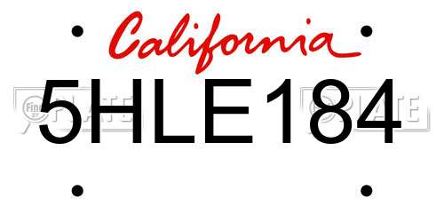 5HLE184 California License Plate