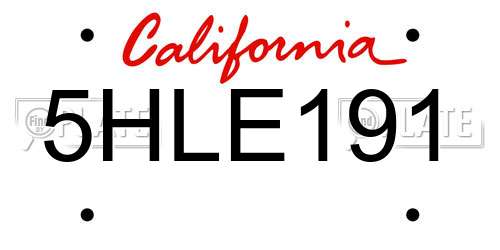 5HLE191 California License Plate