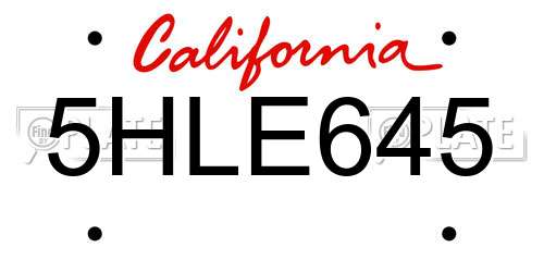 5HLE645 California License Plate