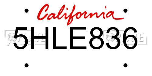 5HLE836 California License Plate