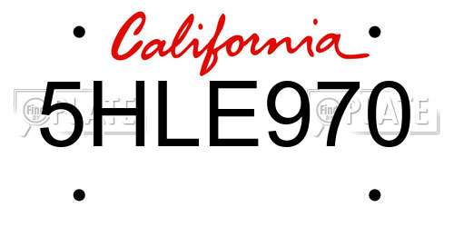 5HLE970 California License Plate