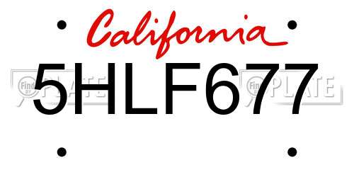 5HLF677 California License Plate