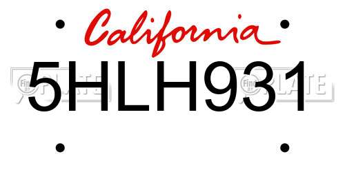 5HLH931 California License Plate