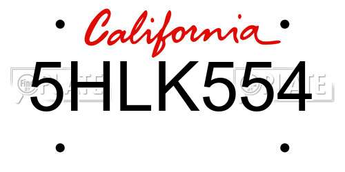 5HLK554 California License Plate