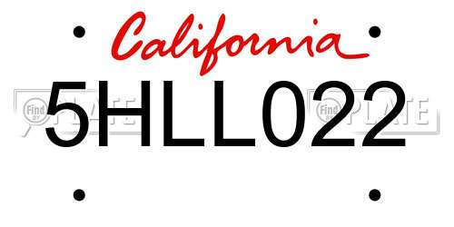 5HLL022 California License Plate