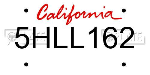 5HLL162 California License Plate