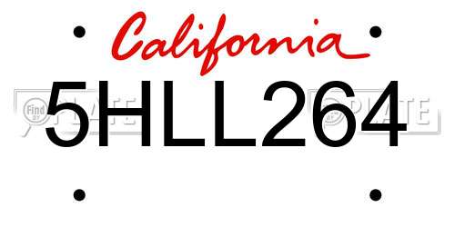5HLL264 California License Plate