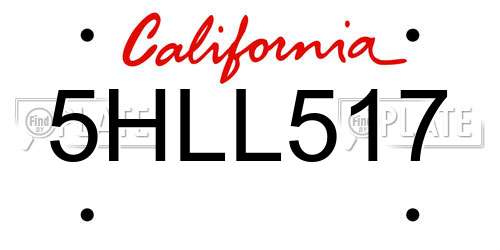 5HLL517 California License Plate