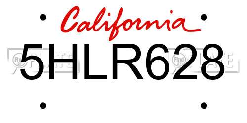 5HLR628 California License Plate