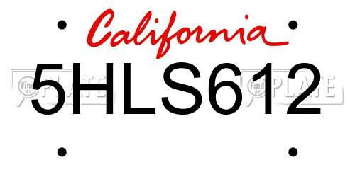 5HLS612 California License Plate