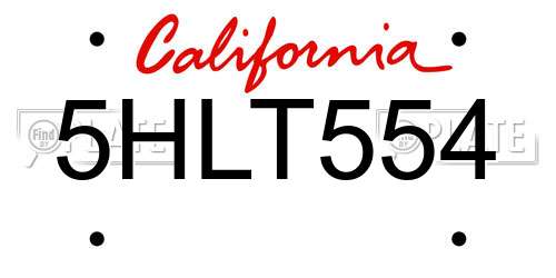5HLT554 California License Plate