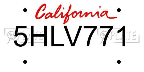 5HLV771 California License Plate