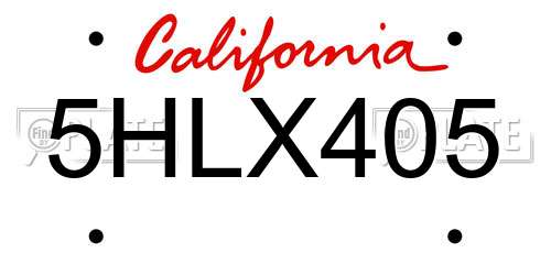 5HLX405 California License Plate