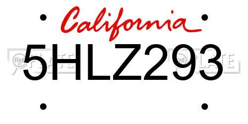 5HLZ293 California License Plate
