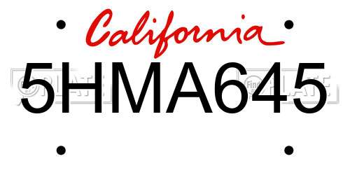 5HMA645 California License Plate