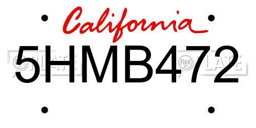 5HMB472 California License Plate