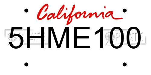 5HME100 California License Plate
