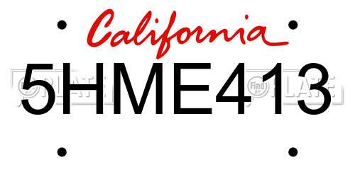 5HME413 California License Plate