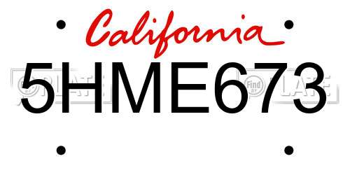 5HME673 California License Plate