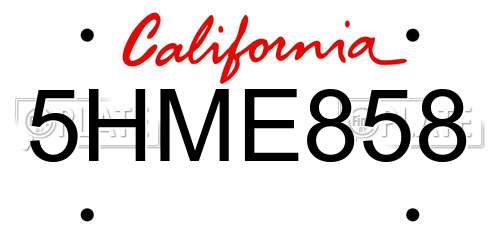 5HME858 California License Plate