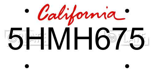 5HMH675 California License Plate