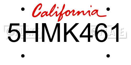 5HMK461 California License Plate