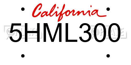 5HML300 California License Plate