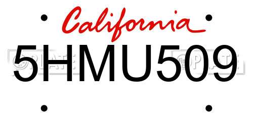 5HMU509 California License Plate
