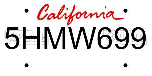 5HMW699 California License Plate