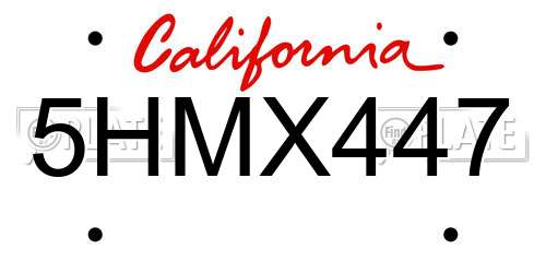 5HMX447 California License Plate