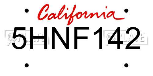5HNF142 California License Plate