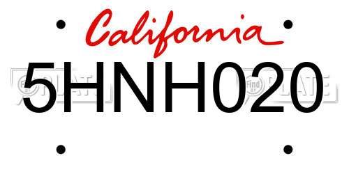 5HNH020 California License Plate