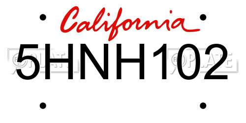5HNH102 California License Plate