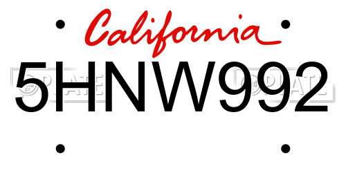 5HNW992 California License Plate