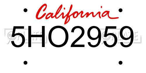 5HO2959 California License Plate