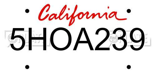 5HOA239 California License Plate