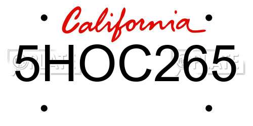 5HOC265 California License Plate