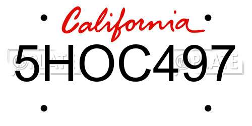 5HOC497 California License Plate