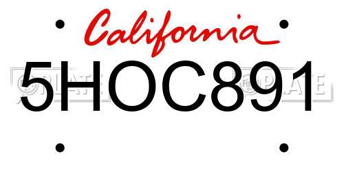 5HOC891 California License Plate