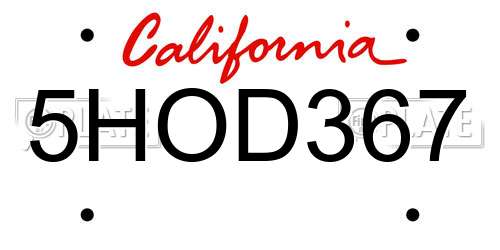 5HOD367 California License Plate