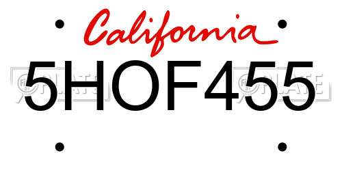 5HOF455 California License Plate