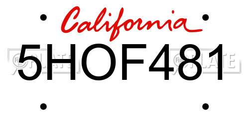5HOF481 California License Plate