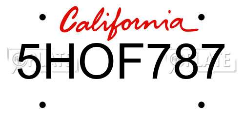 5HOF787 California License Plate