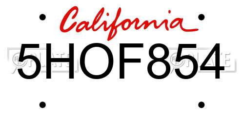 5HOF854 California License Plate