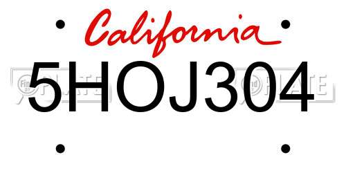 5HOJ304 California License Plate