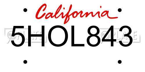 5HOL843 California License Plate