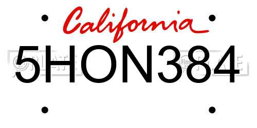 5HON384 California License Plate