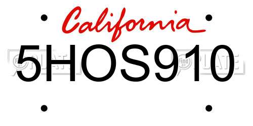 5HOS910 California License Plate