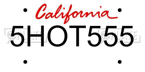 5HOT555 California License Plate