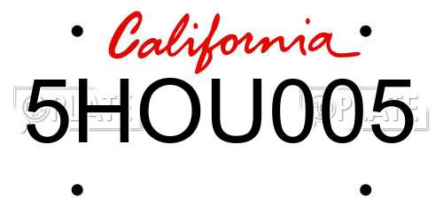 5HOU005 California License Plate